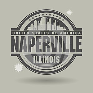 Stamp or label with text Naperville, Illinois inside photo