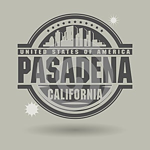 Stamp or label with text Pasadena, California inside photo