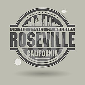 Stamp or label with text Roseville, California inside photo