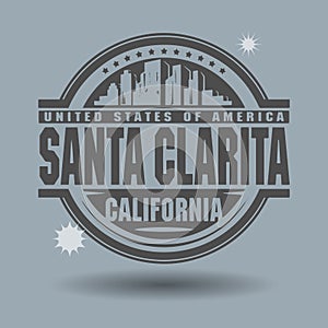 Stamp or label with text Santa Clarita, California inside
