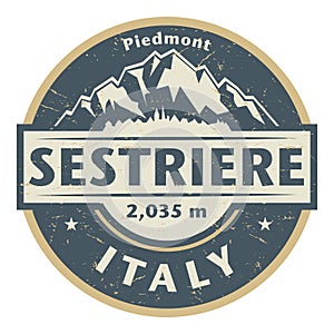 Stamp or label with text Sestriere Italy inside