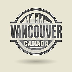 Stamp or label with text Vancouver, Canada inside photo