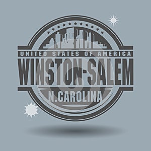 Stamp or label with text Winston-Salem, North Carolina inside