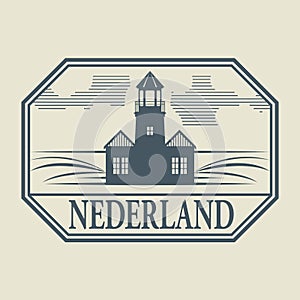 Stamp or label with word Nederland inside photo