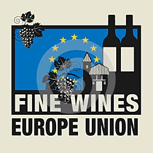 Stamp or label with words Fine Wines, Europe Union