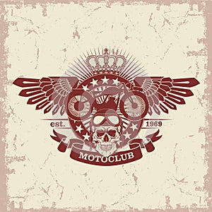Stamp Moto club with a skull and wings