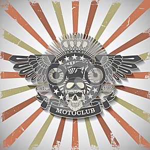Stamp Moto club with a skull and wings