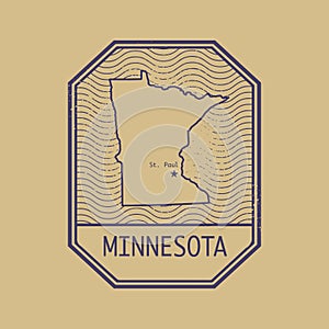 Stamp with the name and map of Minnesota, United States