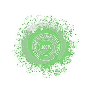 Stamp for Natural Organic Product on Green Blob with Drops.