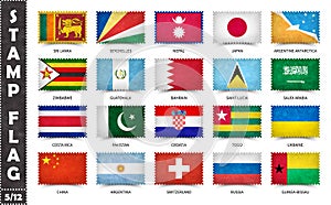 Stamp with official country flag pattern and old grunge texture and countries name . Rectangle shape . Vector . Set 5 of 12 on