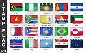 Stamp with official country flag pattern and old grunge texture and countries name . Rectangle shape . Vector . Set 6 of 12 on
