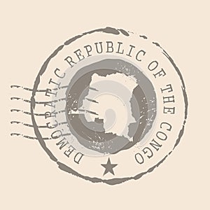 Stamp Postal Democratic Republic of the Congo. Map Silhouette rubber Seal. Design Retro Travel