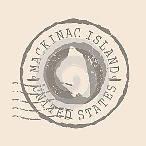 Stamp Postal of Mackinac Island. Map Silhouette rubber Seal. Design Retro Travel. Seal Map of Mackinac Island grunge photo