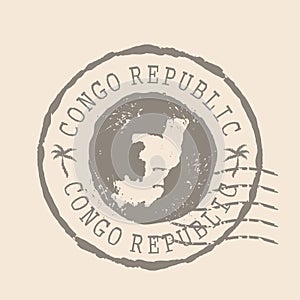 Stamp Postal Republic of the Congo. Map Silhouette rubber Seal. Design Retro Travel. Seal of Map Republic of the Congo