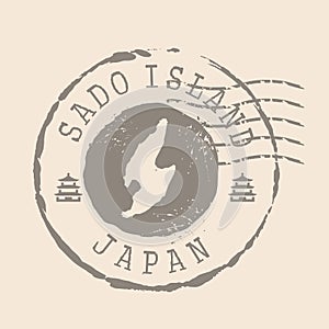 Stamp Postal of Sado Island. Map Silhouette rubber Seal. Design Retro Travel. Seal Map Sado of Japan