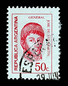 Stamp printed in the Argentina shows Jose de San Martin