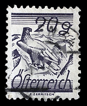 Stamp printed in Austria, is depicted Fields Crossed by Telegraph Wires