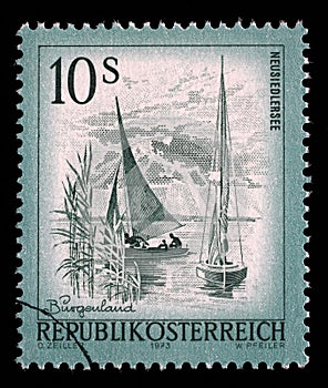 Stamp printed in Austria from the Views issue shows Neusiedlersee lake