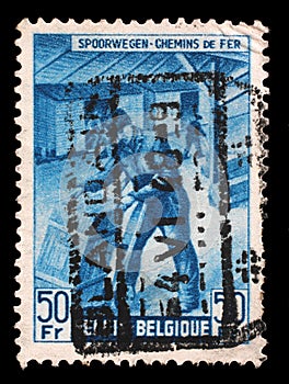 Stamp printed in Belgium shows Box-shipper