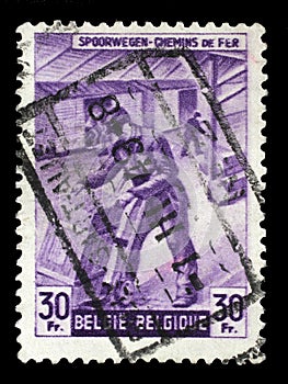 Stamp printed in Belgium shows Box-shipper