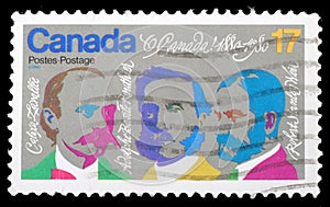Stamp printed by Canada, shows Composers Lavallee, Routhier, Weir