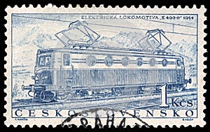 Stamp printed in Czechoslovakia showing the `E499.0` Locomotive