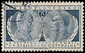 Stamp printed by Czechoslovakia, shows Gottwald and Stalin