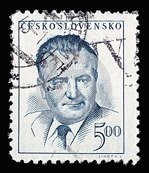 Stamp printed in Czechoslovakia shows a portrait of President Klement Gottwald