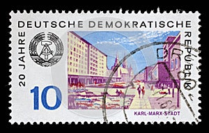 Stamp printed in GDR shows View of Karl Marx Stadt