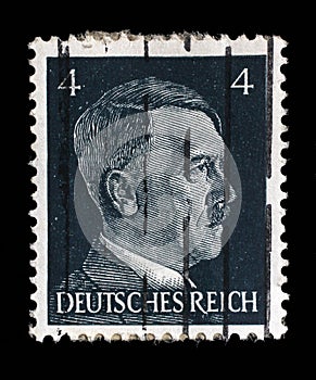 Stamp printed in Germany shows image of Adolf Hitler