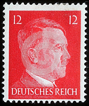 Stamp printed in Germany shows image with portrait of Adolf Hitler