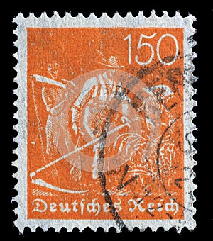 Stamp printed in Germany shows Reaper, Definitives series