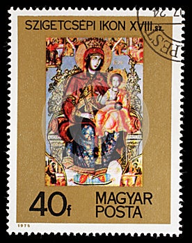 Stamp printed in Hungary shows image of the Szigetcsep Icon
