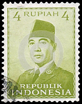 Stamp printed in the Indonesia shows president Sukarno