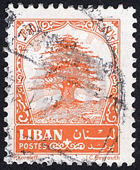 Stamp printed in the Liban. Stamp printed by Liban.