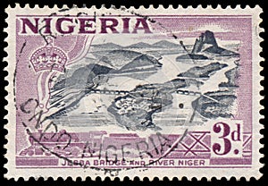 Stamp printed in Nigeria shows Jebba bridge and river Niger