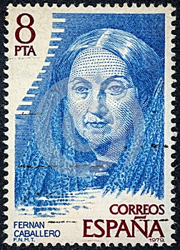 Stamp printed by Spain Fernan Caballero was the pseudonym