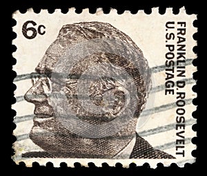 Stamp printed in United states, image of portrait Franklin Roosevelt