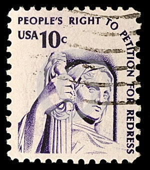 A stamp printed in the USA shows Contemplation of Justice