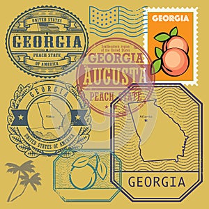 Stamp set with the name and map of Georgia