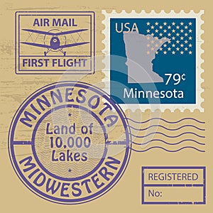 Stamp set with name of Minnesota