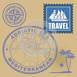 Stamp set with text Mediterranean, Adriatic Sea