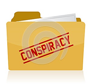 Stamp showing the term conspiracy on a folder.