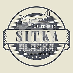 Stamp or tag with text Welcome to Sitka, Alaska