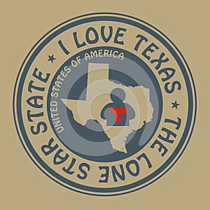 Stamp with text I Love Texas inside