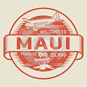Stamp with the text Welcome to Maui, Paradise island