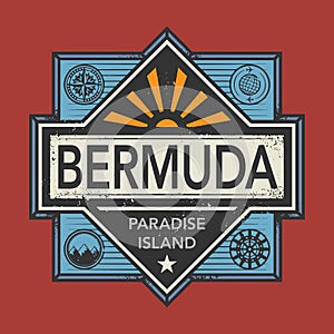 Stamp or vintage emblem with text Bermuda, Discover the World