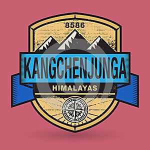 Stamp or vintage emblem with text Kangchenjunga, Himalayas photo