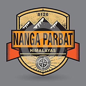 Stamp or vintage emblem with text Nanga Parbat, Himalayas