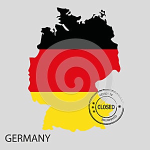 Stamp with word closed on  map of Germany painted in  colors of  national flag